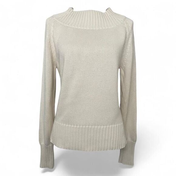 Vintage Gap Women’s 100% Cotton Cableknit Crewneck Sweater Cream Size Large - Picture 1 of 8